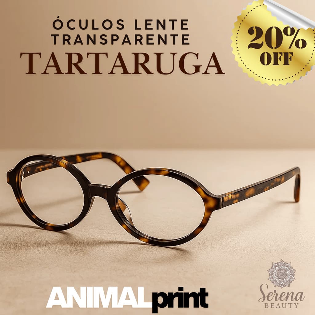 Óculos Oval Feminino Lente Transparente Sem Grau Animal Print Tartaruga Retrô Leve
