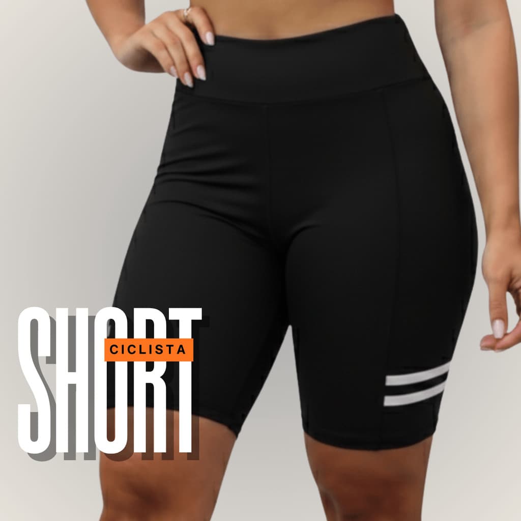 Short Ciclista Feminino com Bolso Bermuda para Academia com cós alto