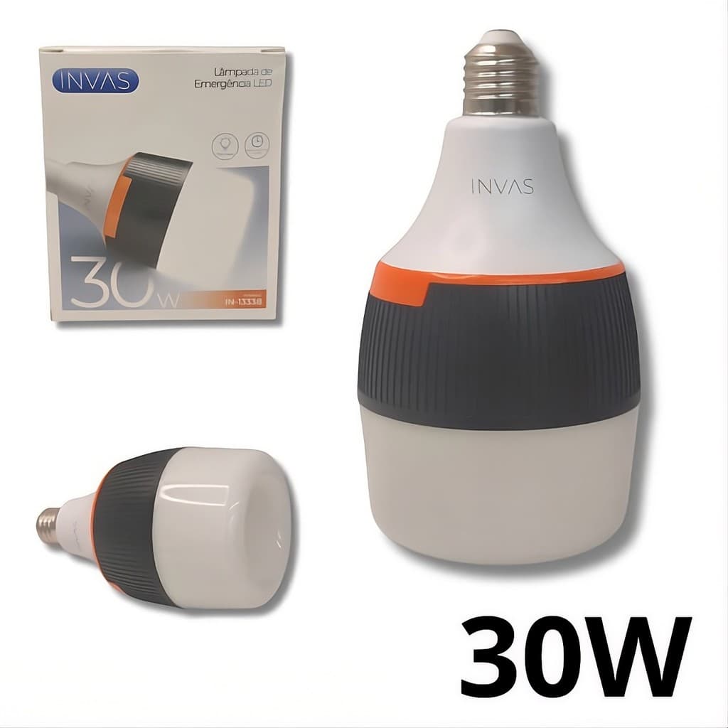 LÂMPADA DE EMERGÊNCIA LED 30W RECARREGÁVEL LUZ POTENTE DUPLA FUNÇÃO PORTÁTIL ECONÔMICA BIVOLT