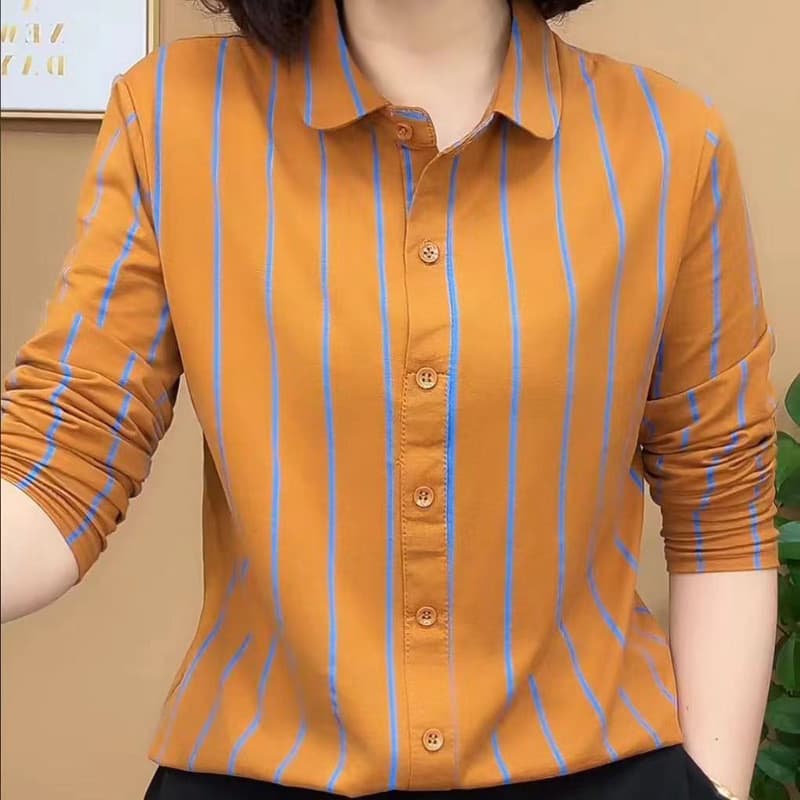 Moda pequena camisa feminina primavera camisa francesa mais magro olhar listrado camisa moda senhoras de manga comprida