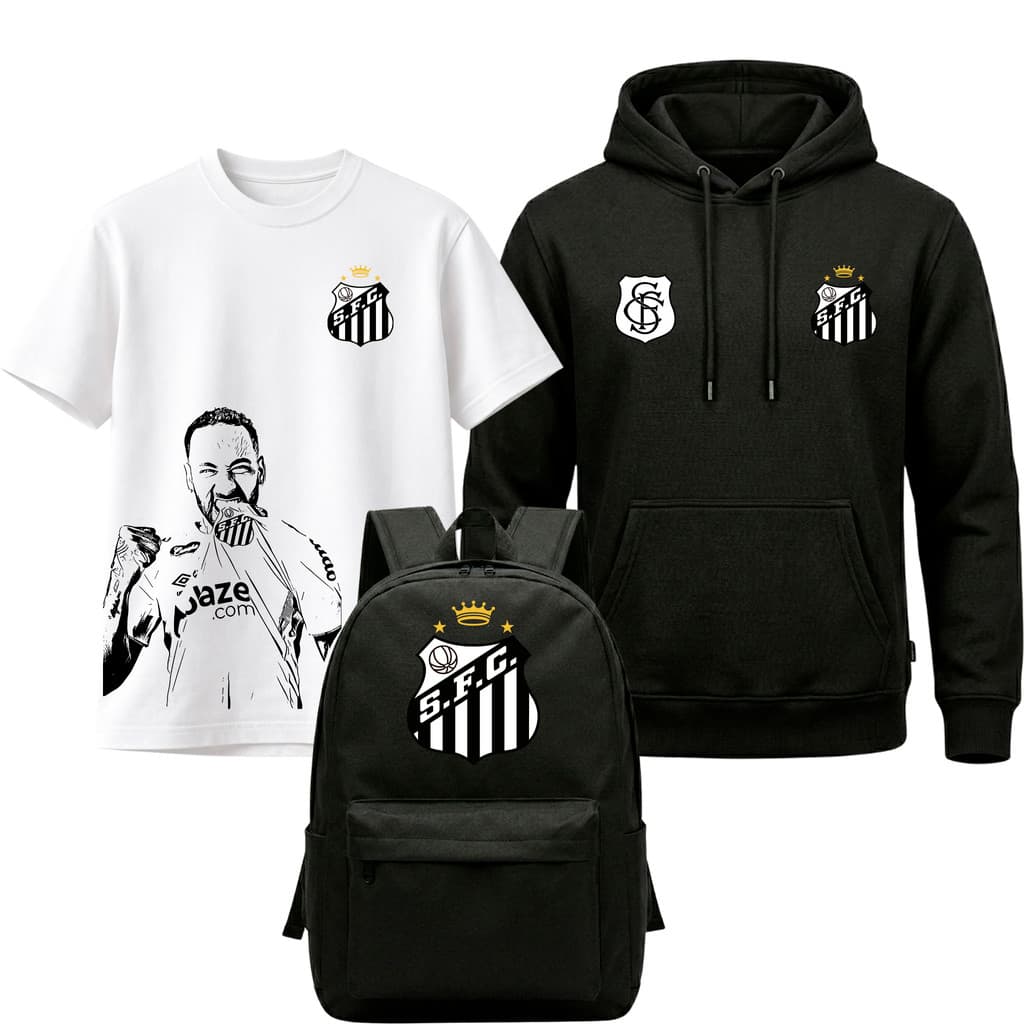 Kit Santos Neymar Moletom + Camiseta + Mochila Peixe SFC