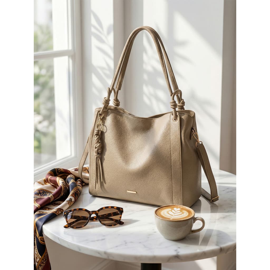 Bolsa De Ombro Hobo Minimalista Slouchy Detalhe Nó E Tassel Grande Capacidade