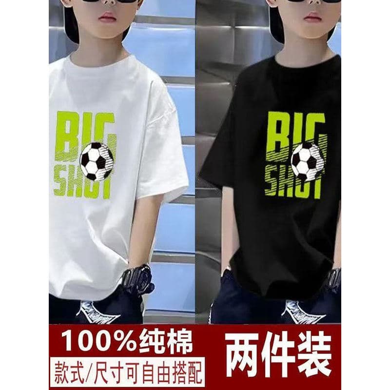 Novo estilo de algodão puro camiseta infantil de manga curta 2025 verão moda legal solto impresso médio grande crianças