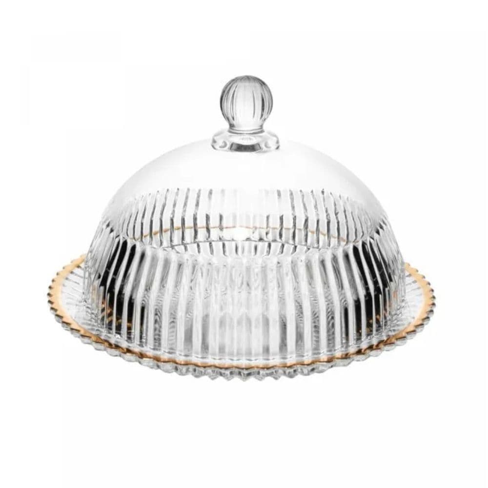 Queijeira Cristal com Tampa Fio de Ouro Império 20x13,5cm Wolff