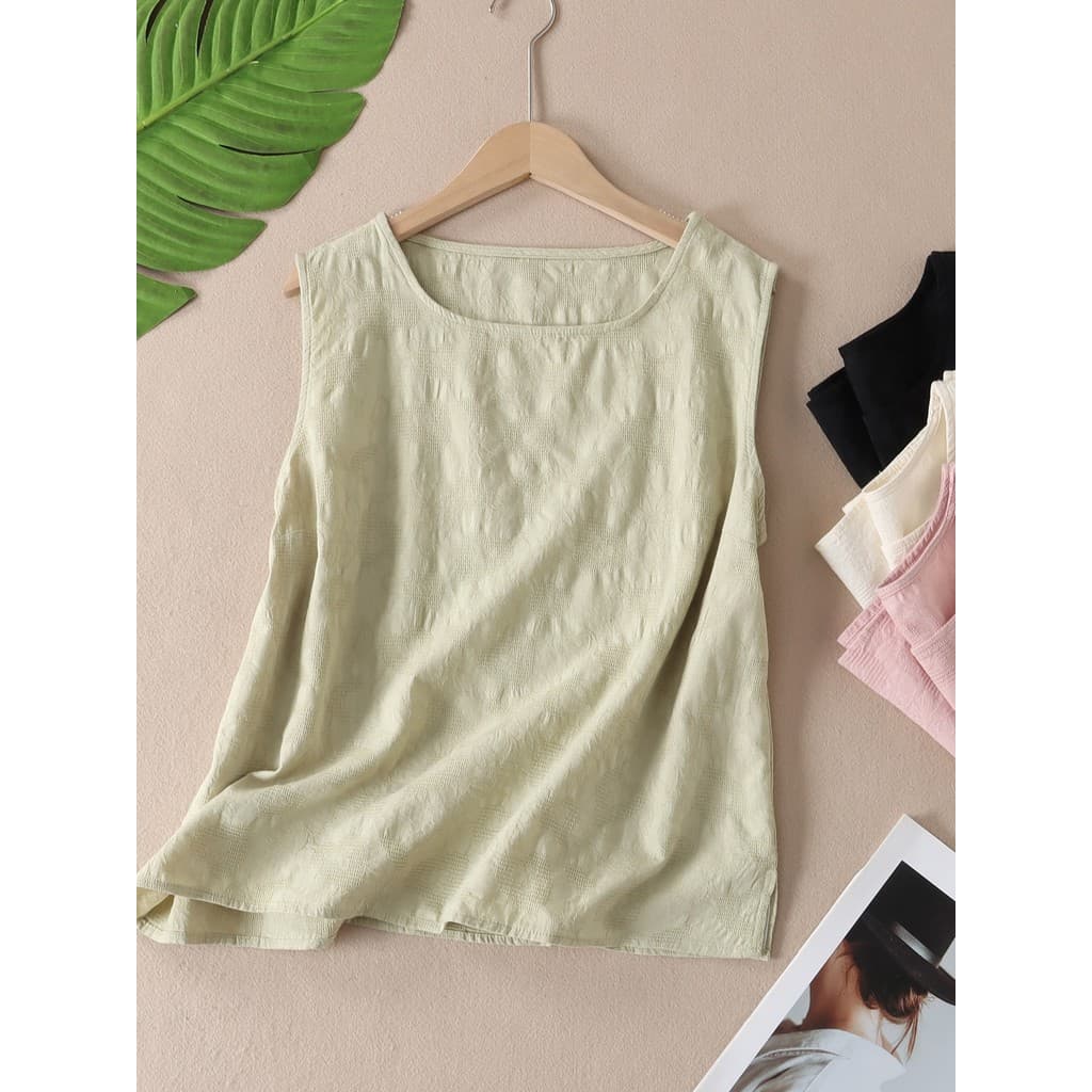 Refrescante literário All-Match puro algodão Jacquard exterior usar sem mangas colete feminino verão solto respirável om