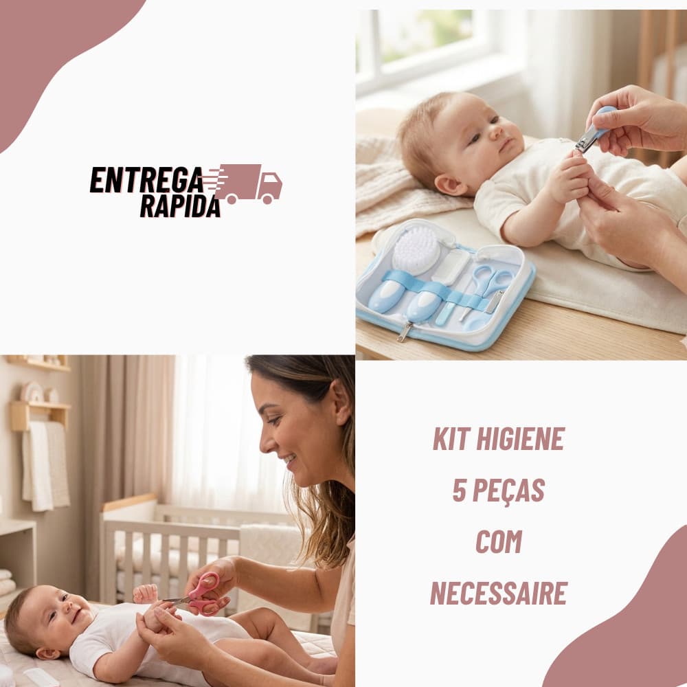 Kit Higiene Bebê Infantil  5 Peças Com Necessaire  Brinde Menino Menina Cuidados Com o Recém Nascido