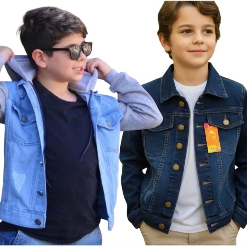 JAQUETA JEANS JUVENIL MASCULINA  AGASALHO INFANTIL MENINO NO TAMANHO 10 12 14 16 CAMISA JEANS MANGA LONGA