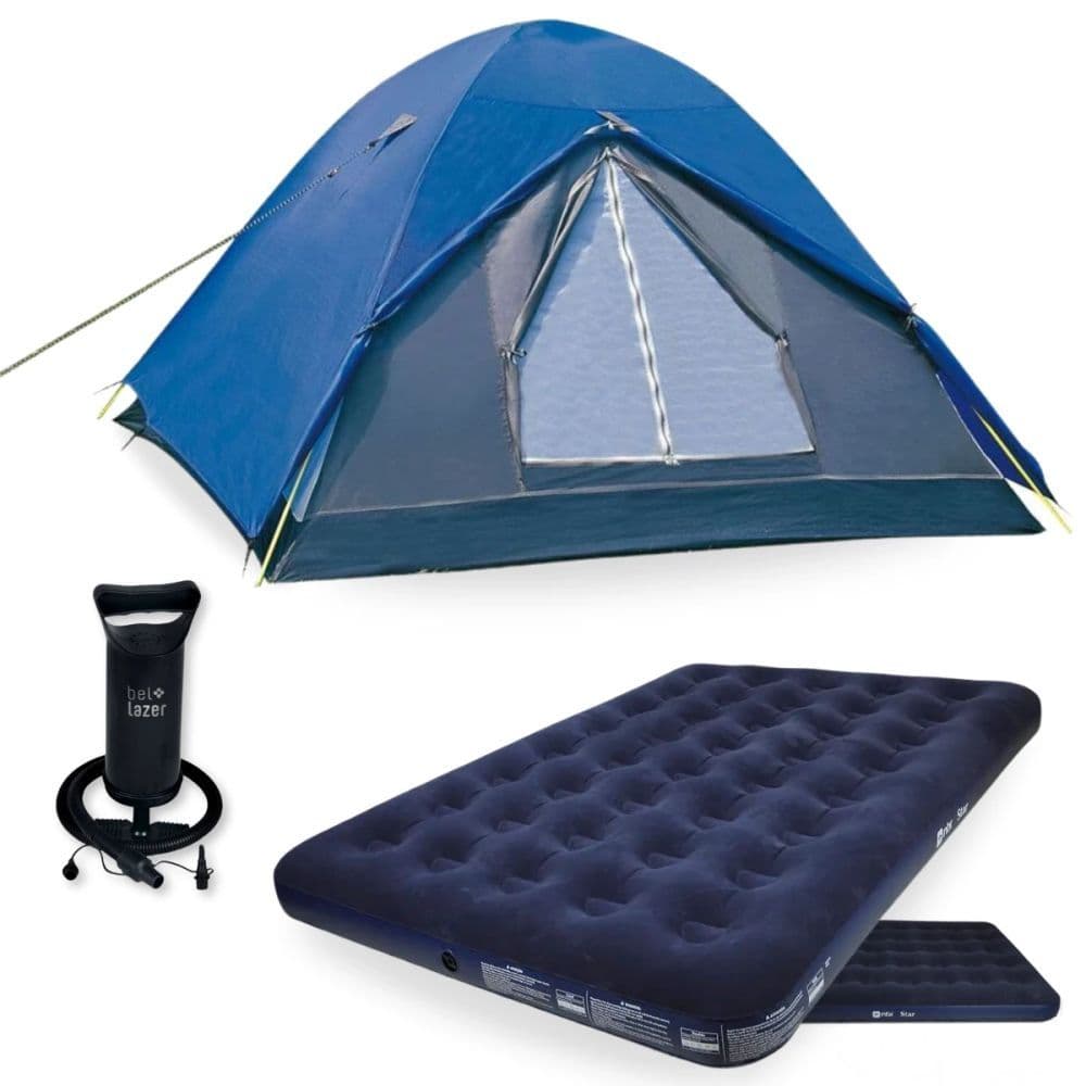 Barraca Camping 2/3 Pessoas Fox 1800mm + Colchão Casal 300kg Star Ntk + Bomba de Inflar Manual Camping