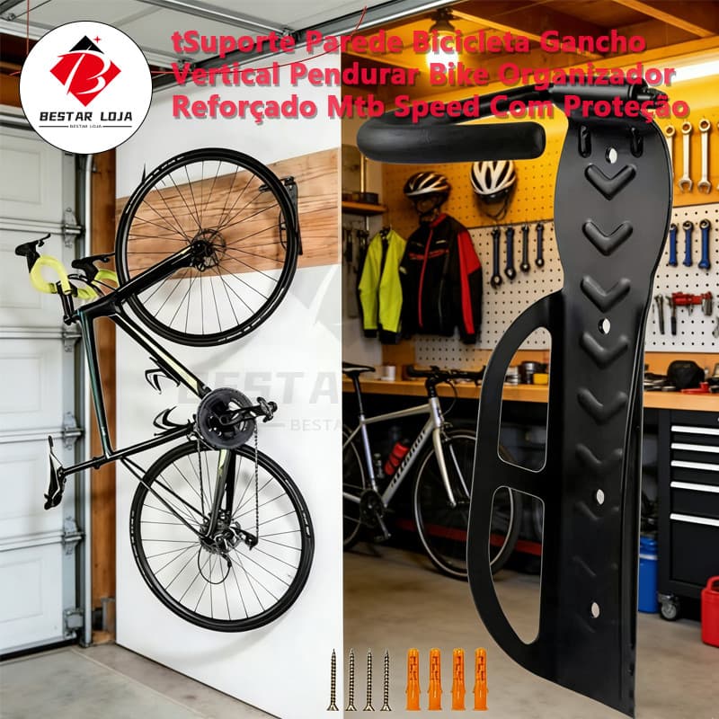 BESTAR LOJA  Suporte Parede Bicicleta Gancho Vertical Pendurar Bike Organizador Reforçado Mtb Speed Com Proteção