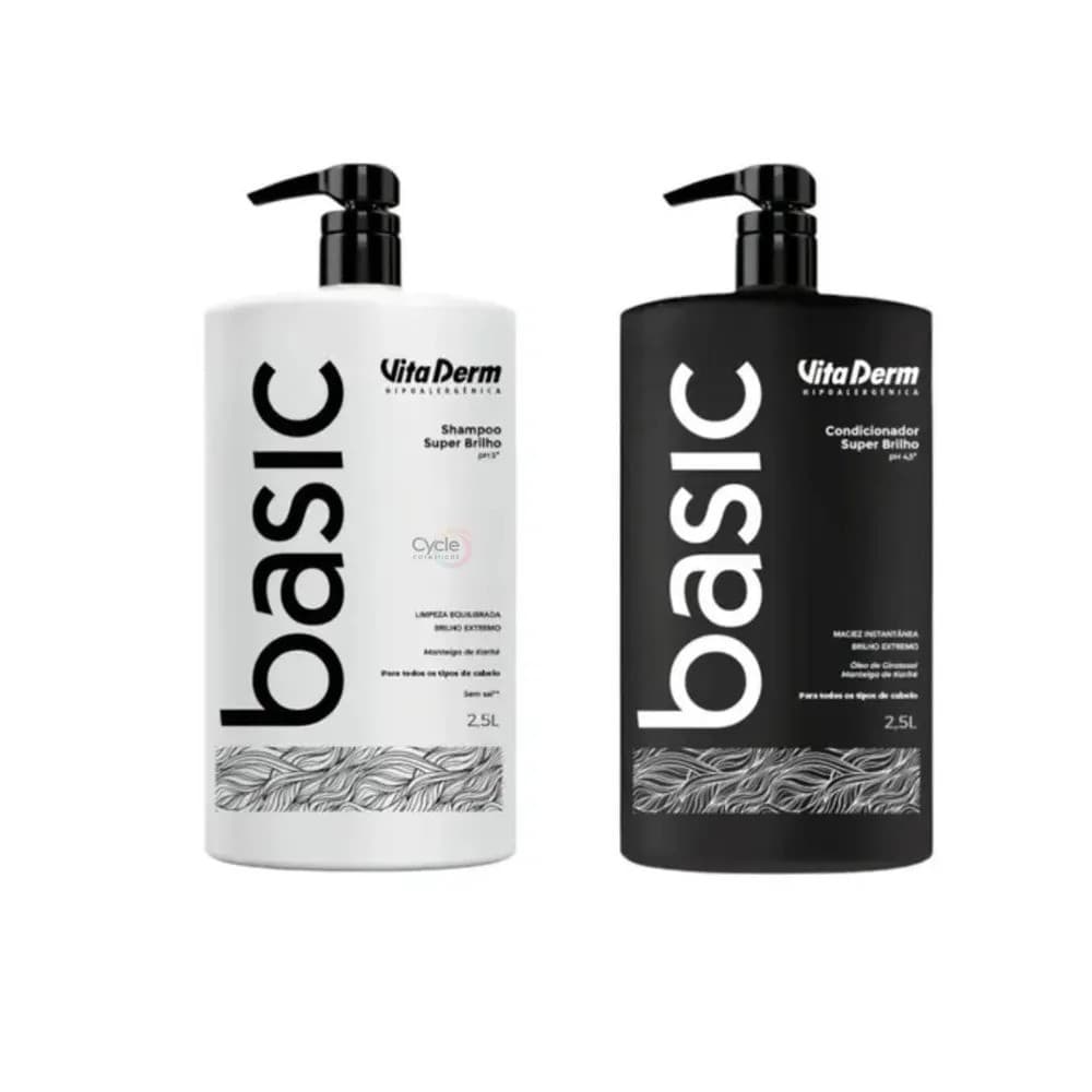 Kit Profissional Shampoo + Condicionador Basic Super Brilho 2,5L Vita Derm