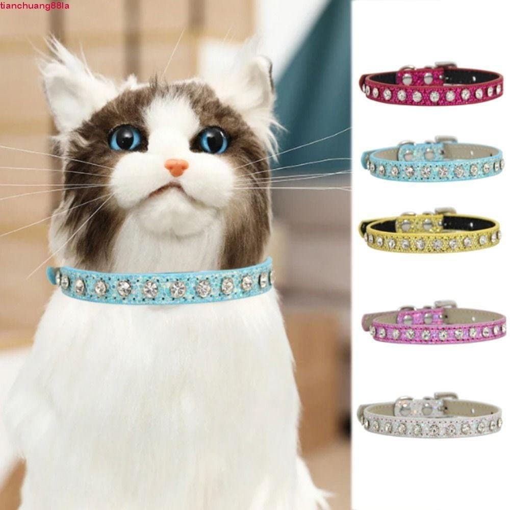 Coleiras Para Gatos Com Strass TIANCHUANG Bling , Coleira De Gato E Diamante De Couro Ajustável , Reflexiva