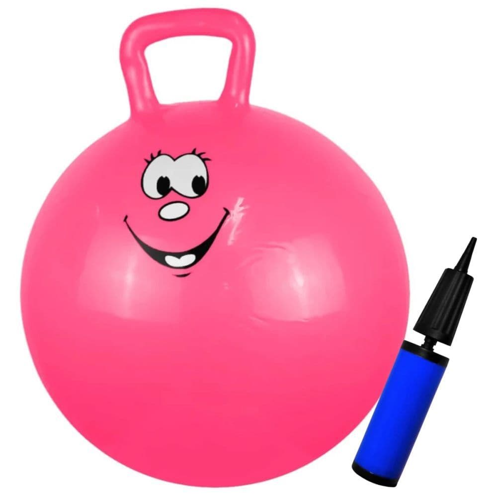 Bola Pula Pula Infantil 60cm Rosa com Alça + Mini Bomba Manual Brinquedo Saltitante Diversão Criança