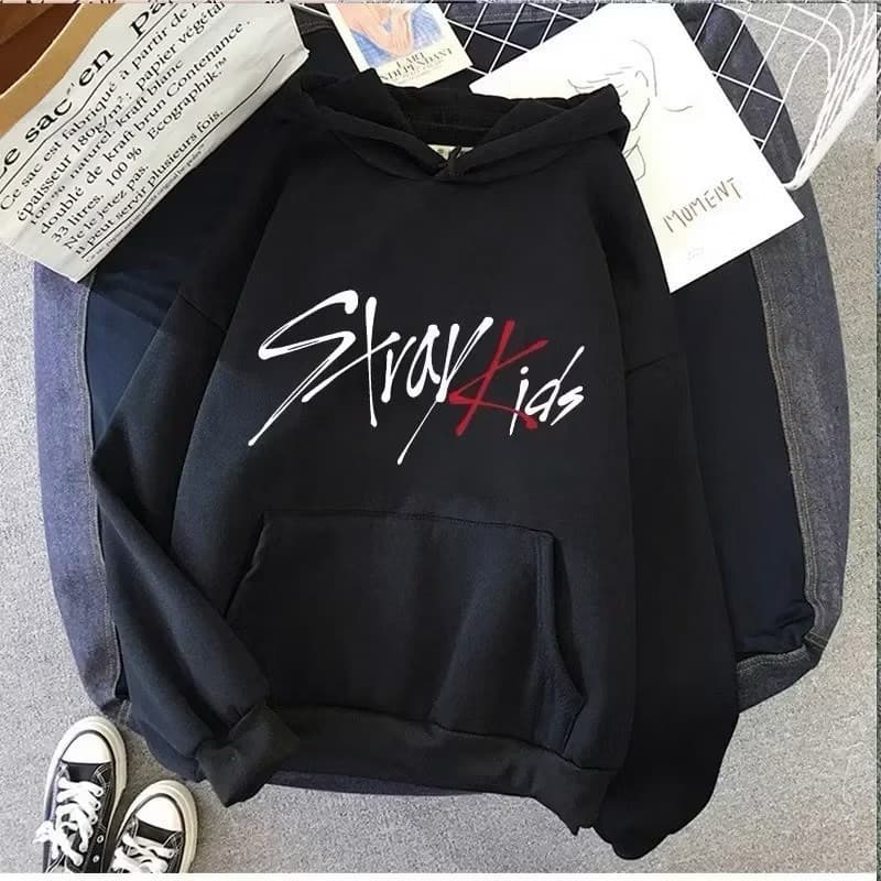 Moletom  juvenil Algodão Confortável Banda Stray Kids Assinatura EscritosTendência Moda K-Pop Unissex