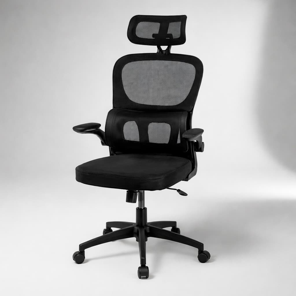 Cadeira Ergonômica Mesh Ergo Berlin Presidente Apoio de Cabeça Braços Articulado Preta