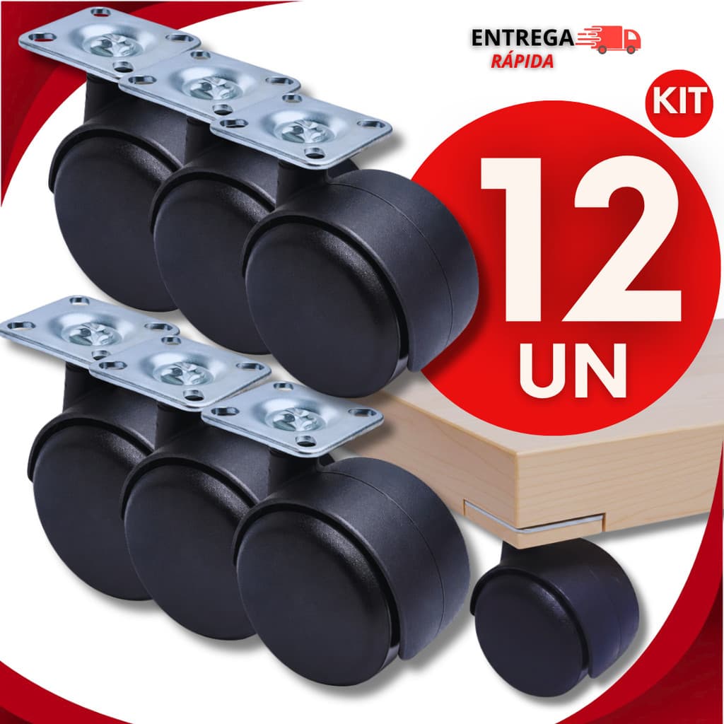 Kit 12 Rodinha Rodízio Giratório Giro 360° Resistente Fácil Versátil Mesas Móveis Rodinhas