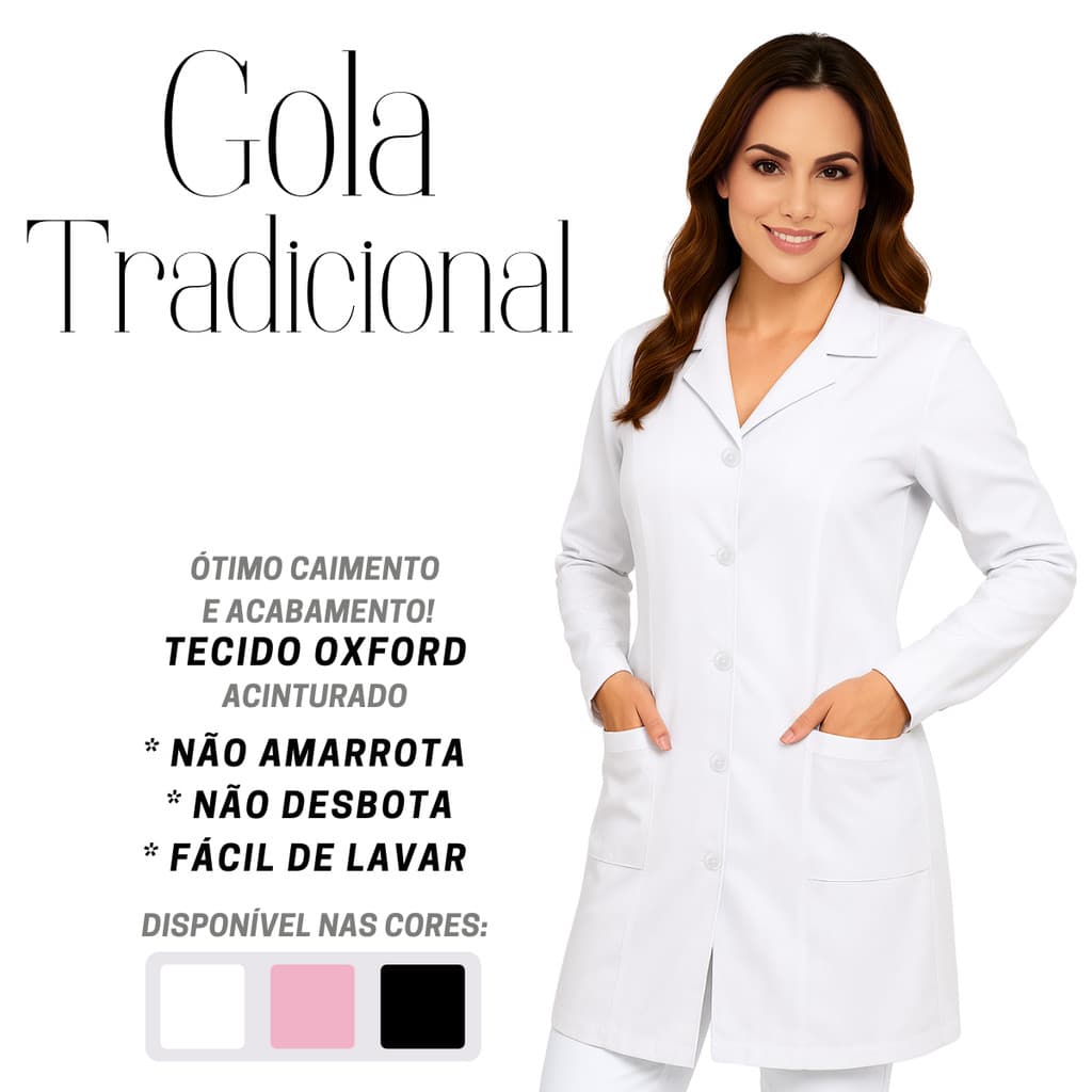 JALECO FL Feminino Acinturado manga longa oxford blusa casaco bata branco preto enfermeira medica