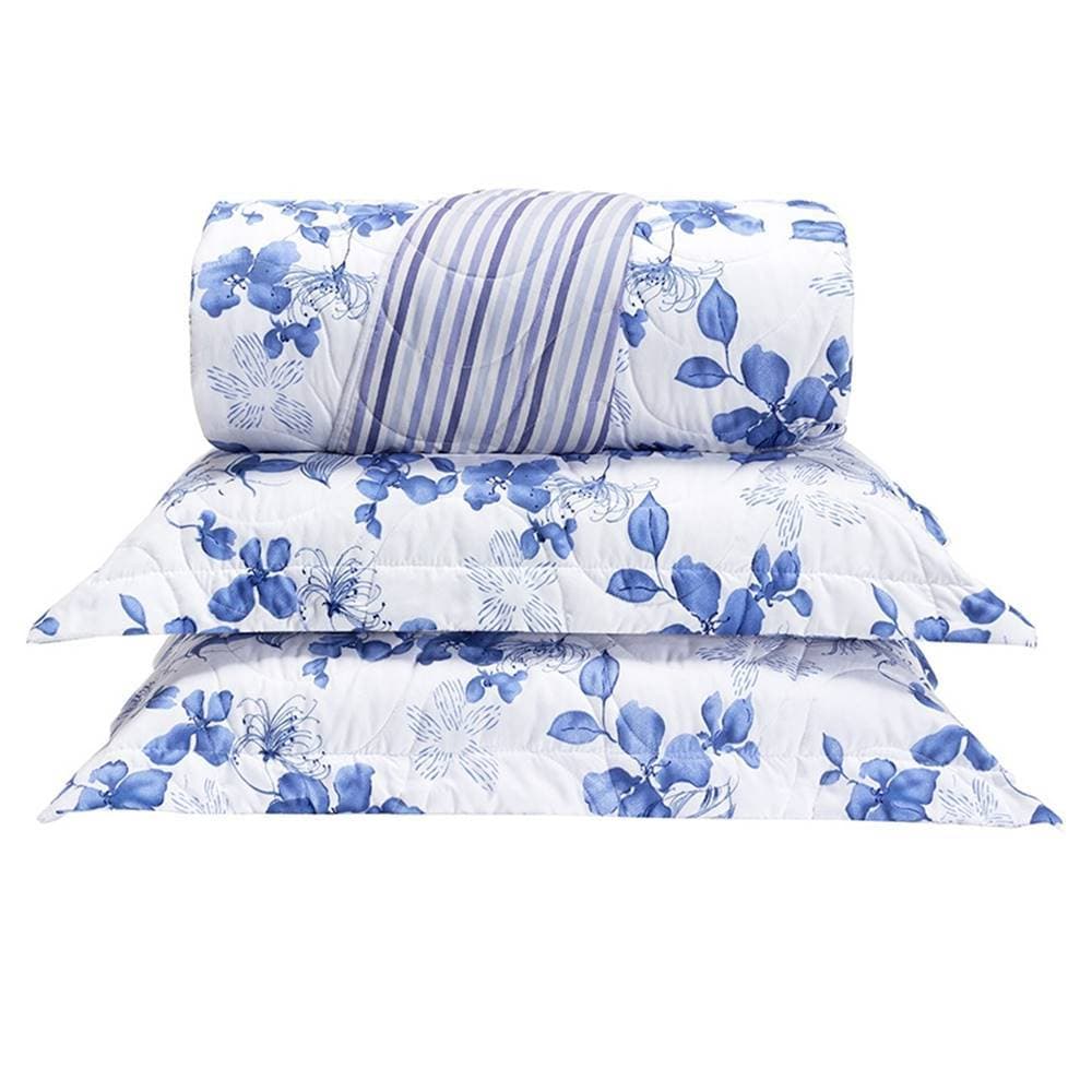 Cobre Leito Queen Colori Dupla Face 200 Fios 3 Peças - Flores Azuis