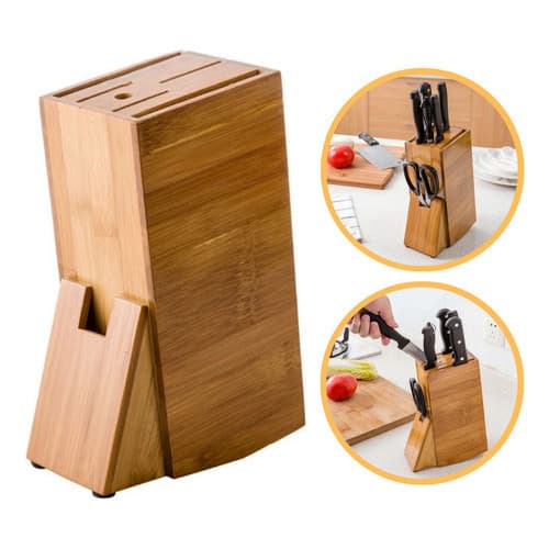 Suporte Cepo Porta Facas Madeira Organizador Cozinha Tesoura Marrom-claro