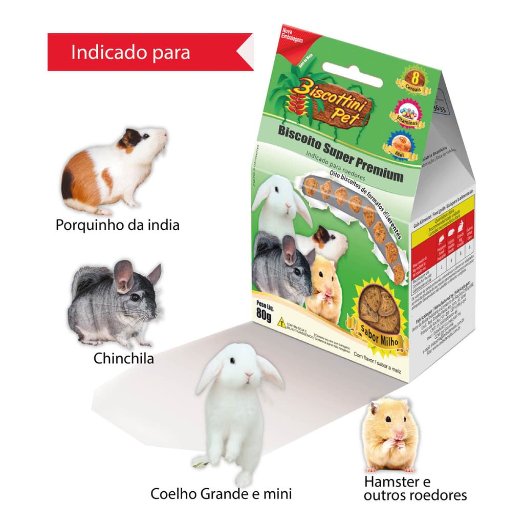 Kit 02 até 12un - Petisco Treino Coelho Hamster Porquinho da Índia Recompensa - Biscottini Pet