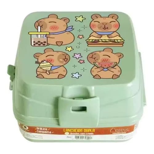 Super Oferta Lancheira Escolar Infantil Dupla 4 Compart.capivara E Safari Resistente