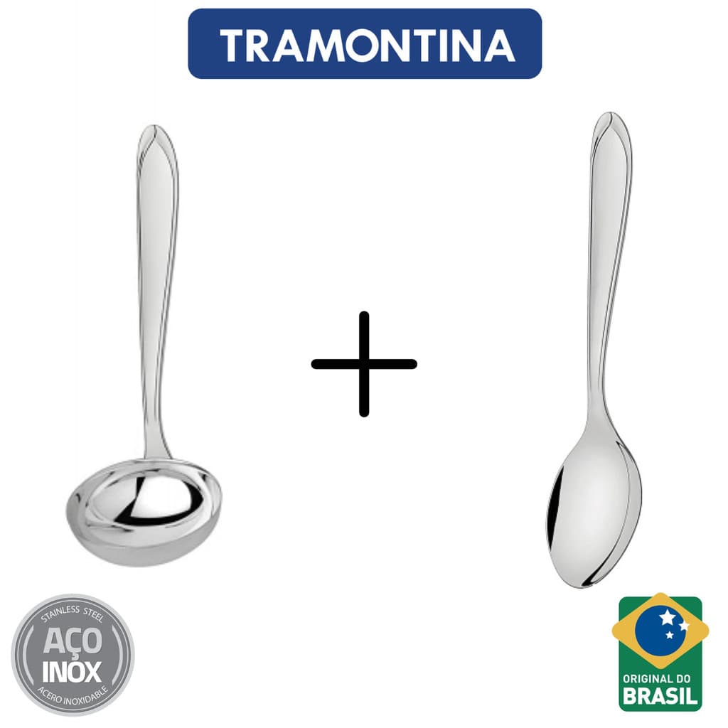 Kit Utensílios Tramontina Inox Colher de Arroz e Concha de Feijão 2 Peças Original