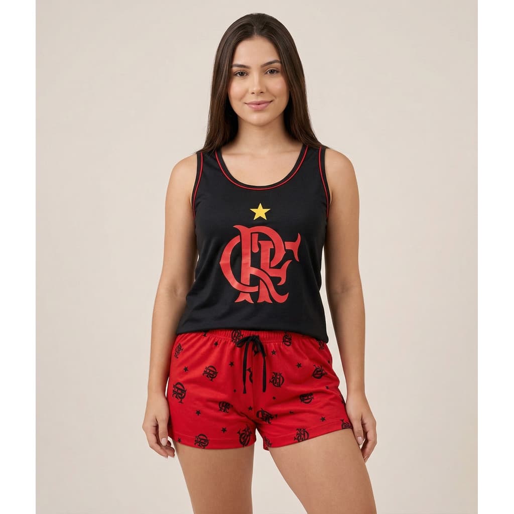 Baby Doll Pijama Times Feminino Verão Regata Short