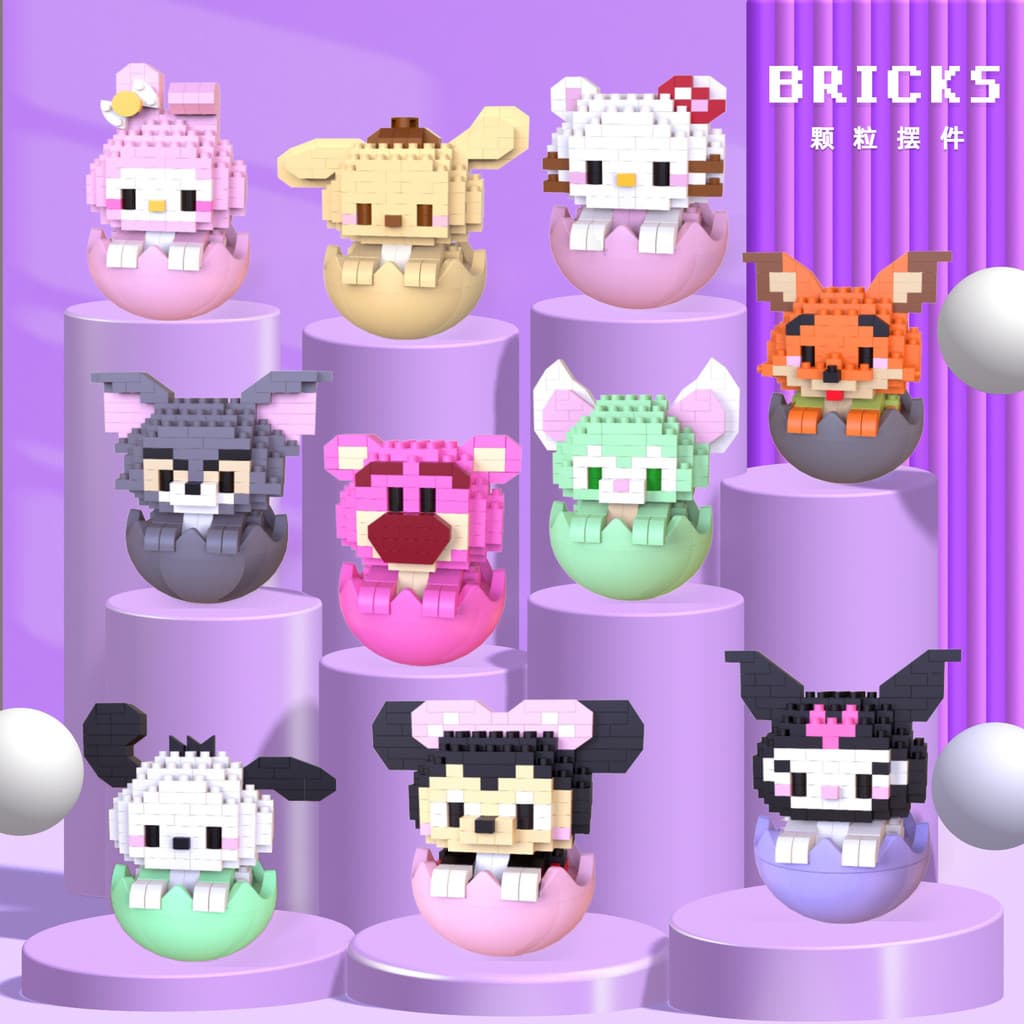 Blocos de construção de partículas pequenas, boneca de desenho animado para crianças, montagem educacional, brinquedos t
