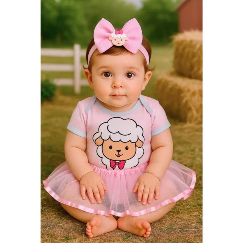 Body Infantil Bebê Menina Temático Ovelhinha  Mesversario Ovelhinha do Senhor  Menina Mesversario Fantasia Promoção