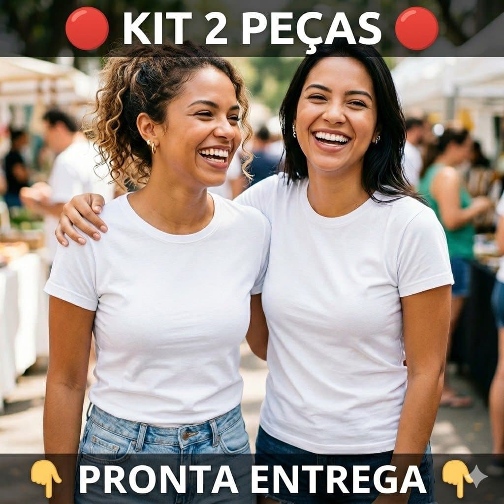 Kit 2 Camiseta Baby Look Branca Feminina Lisa BásicaPremium Blusa Poliester Sublimação Promoção