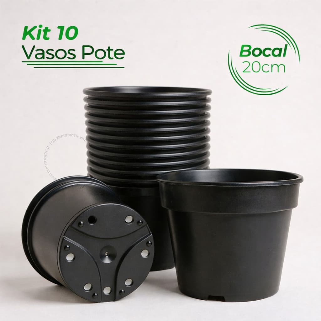 Kit 10 Vasos Pote 20 De 3 Litros Reforçado Cor Preta Resistentes para Plantas Cactos Suculentas