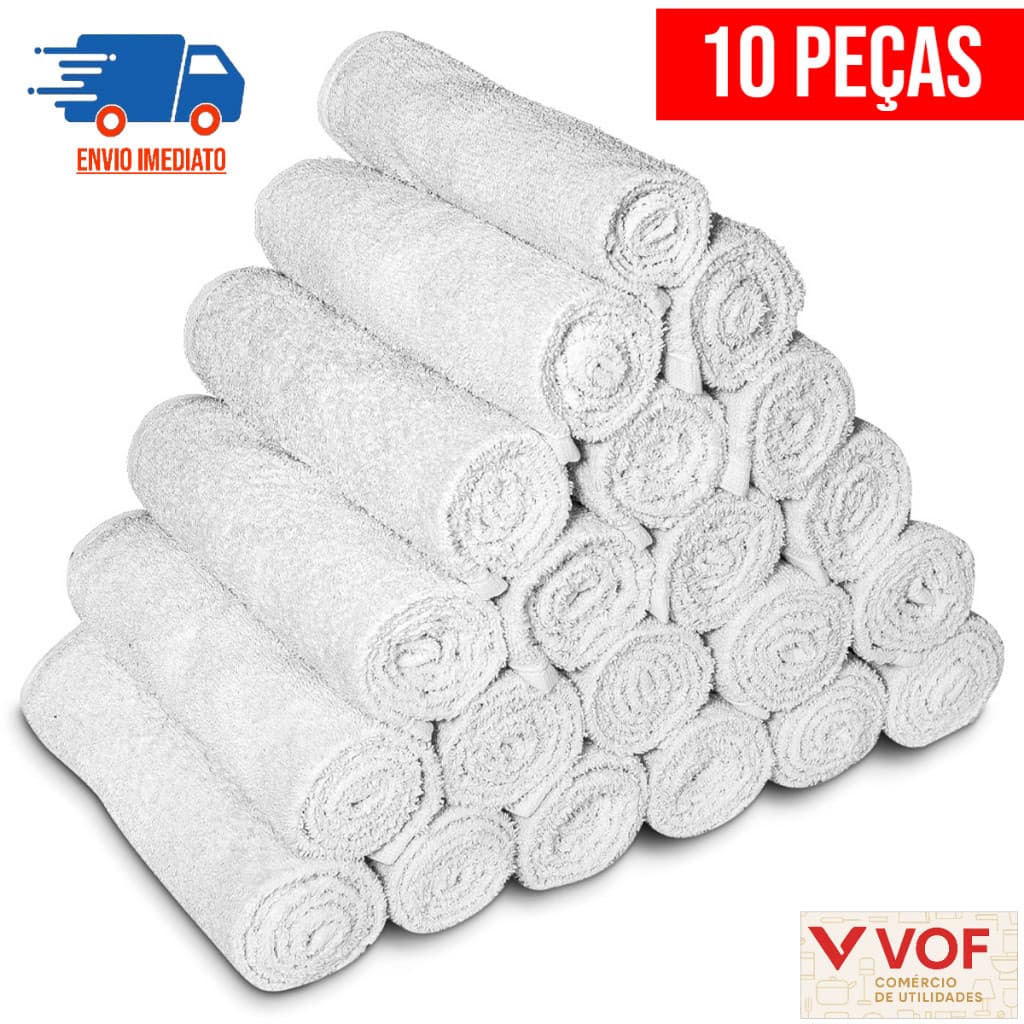 Kit Com 10 Toalhas de Rosto Branca P/ Salão 70x45 100 % algodão Clássica/Atacado