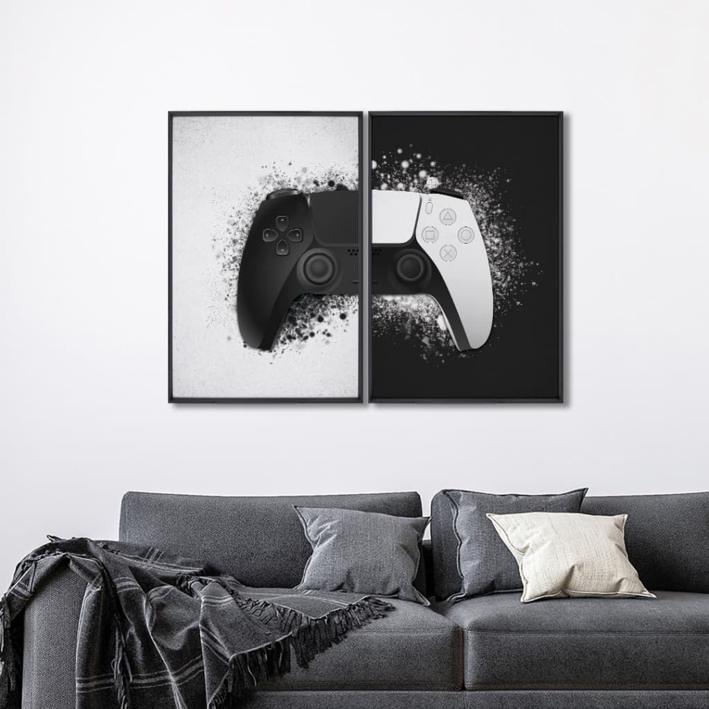 2 Quadros Decorativos Dualidade Gamer com Moldura Sala Quarto Escritorio Com e Sem Vidro