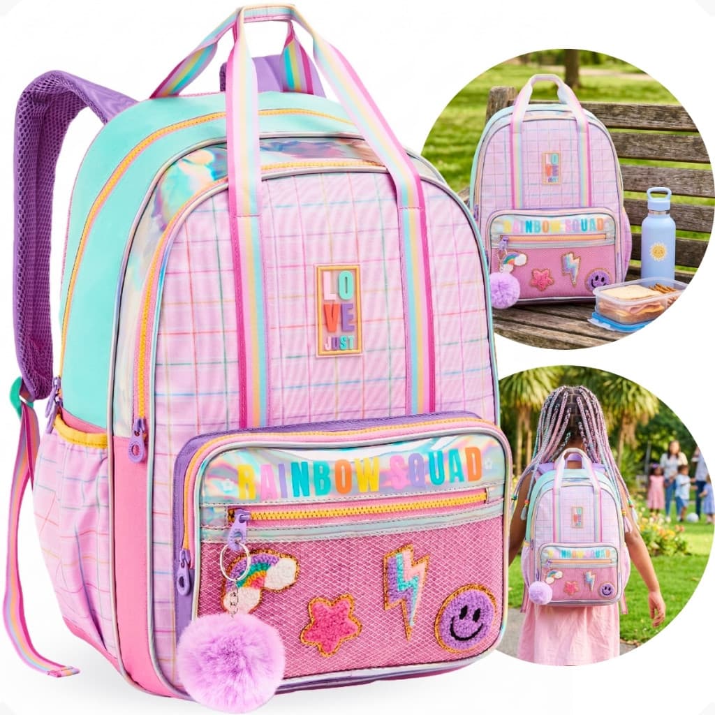 Mochila Feminina Infantil Escolar Unicórnio Colorido Just Love Rainbow Squad