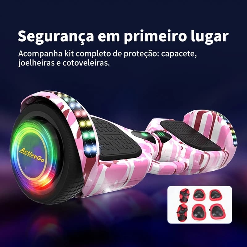 Hoverboard Infantil 6,5" - Skate Elétrico com LED Bluetooth e Bateria Potente para Crianças Seguras