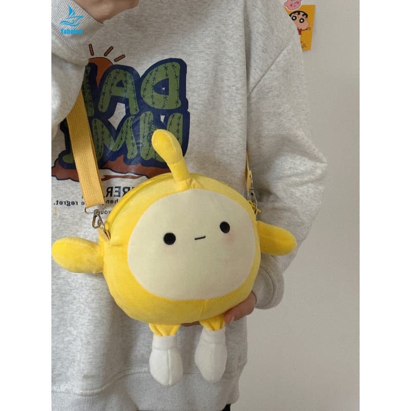 Ovo Dos Desenhos Animados Saco crossbody Bolsa De Ombro Japonês Estilo Hong Kong De Pelúcia Amarelo Bonito Menina Coraçã