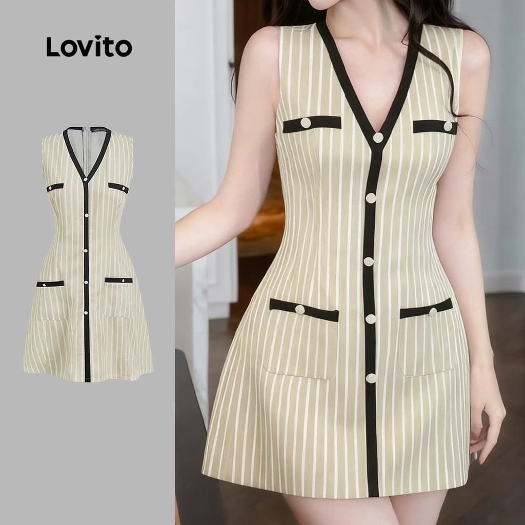 Lovito  Vestido Casual Falso Costura de Tecido Vestido Primavera/verão para Mulheres. L171ED1023