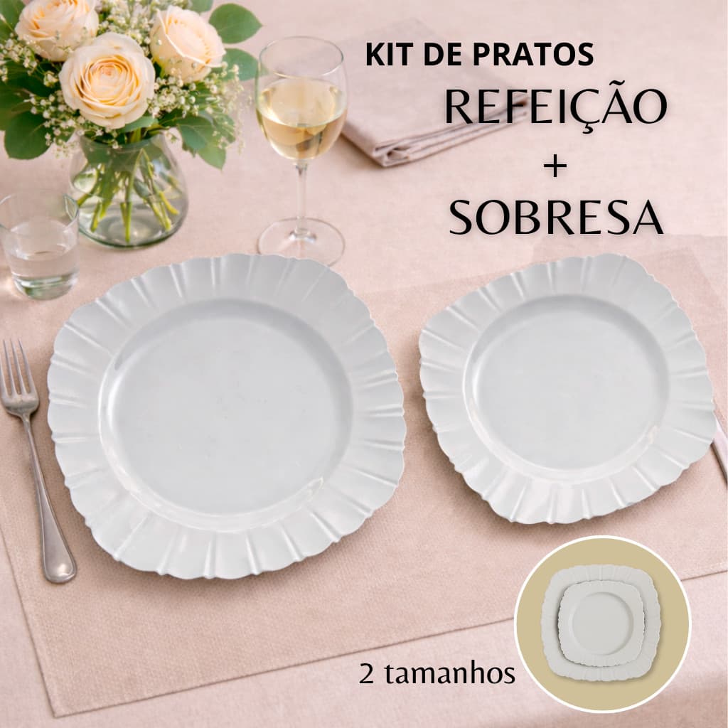 Kit 10 a 100 de 2 Tamanhos de Pratos Para Refeição e Para Sobremesa de Plastico Versateis Resistentes