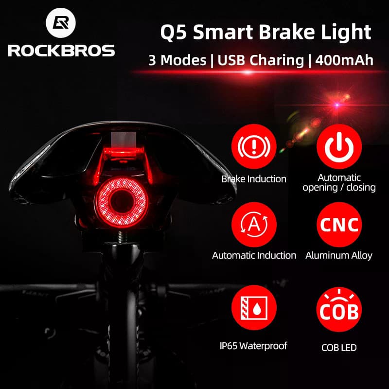 ROCKBROS Luz Traseira De Bicicleta Inteligente , Sensor De Freio Automático IPX6 , À Prova D'água , Lâmpada Ciclismo , C