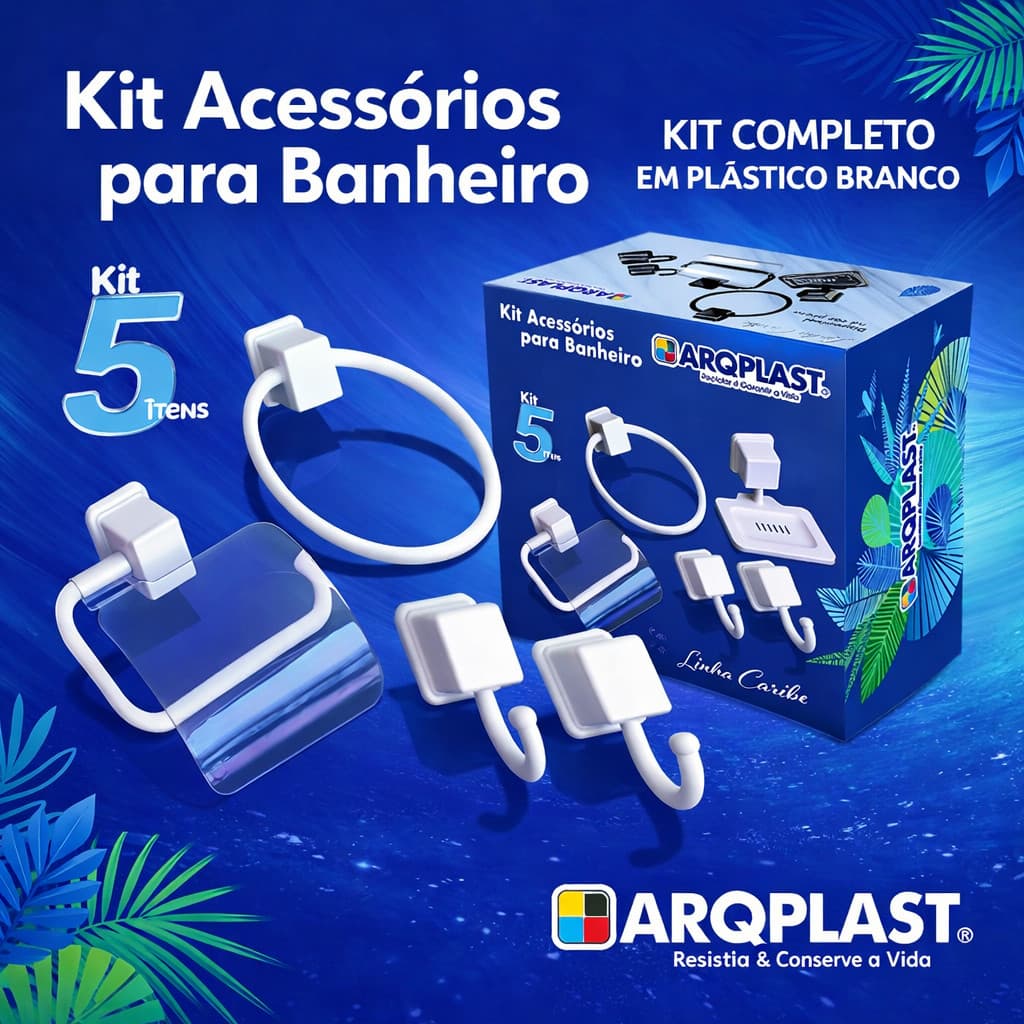 Kit Acessórios Para Banheiro Linha Caribe C/ 5 Pçs Branco Arqplast