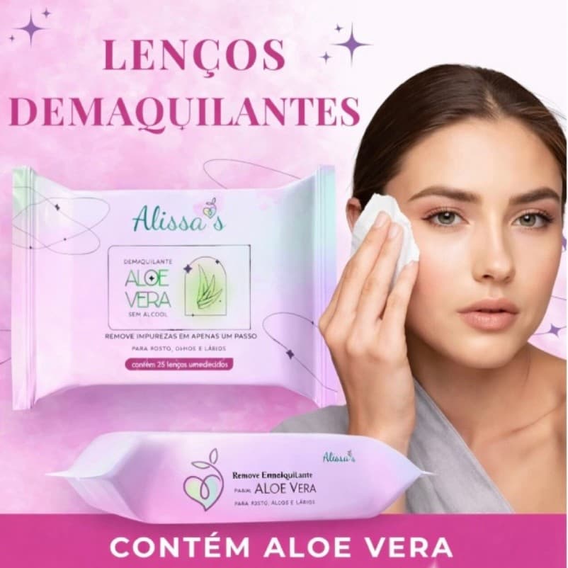 Lenços Umedecidos Demaquilantes Aloe Vera-Remove Maquiagem, Limpa e Hidrata a Pele-Alissa’s 25Uns