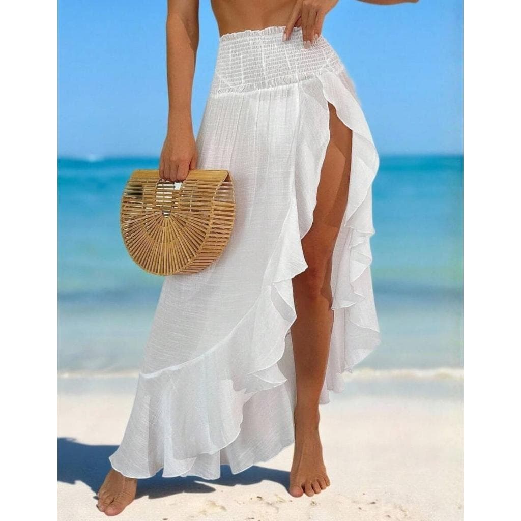 Saia Saida de Praia Longa Com Babado Saia Pareô Canga Moda Verão
