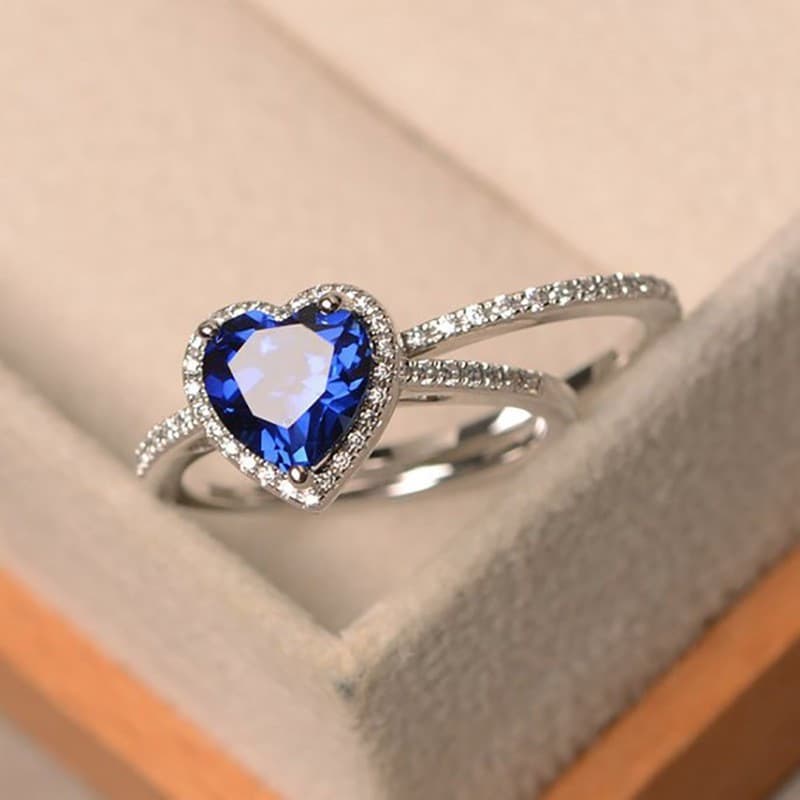 Elegante Em Forma De Coração Azul Zircônia Cúbica Anel De Casamento Feminino Prata Luxo Acessórios De Festa De Noivado