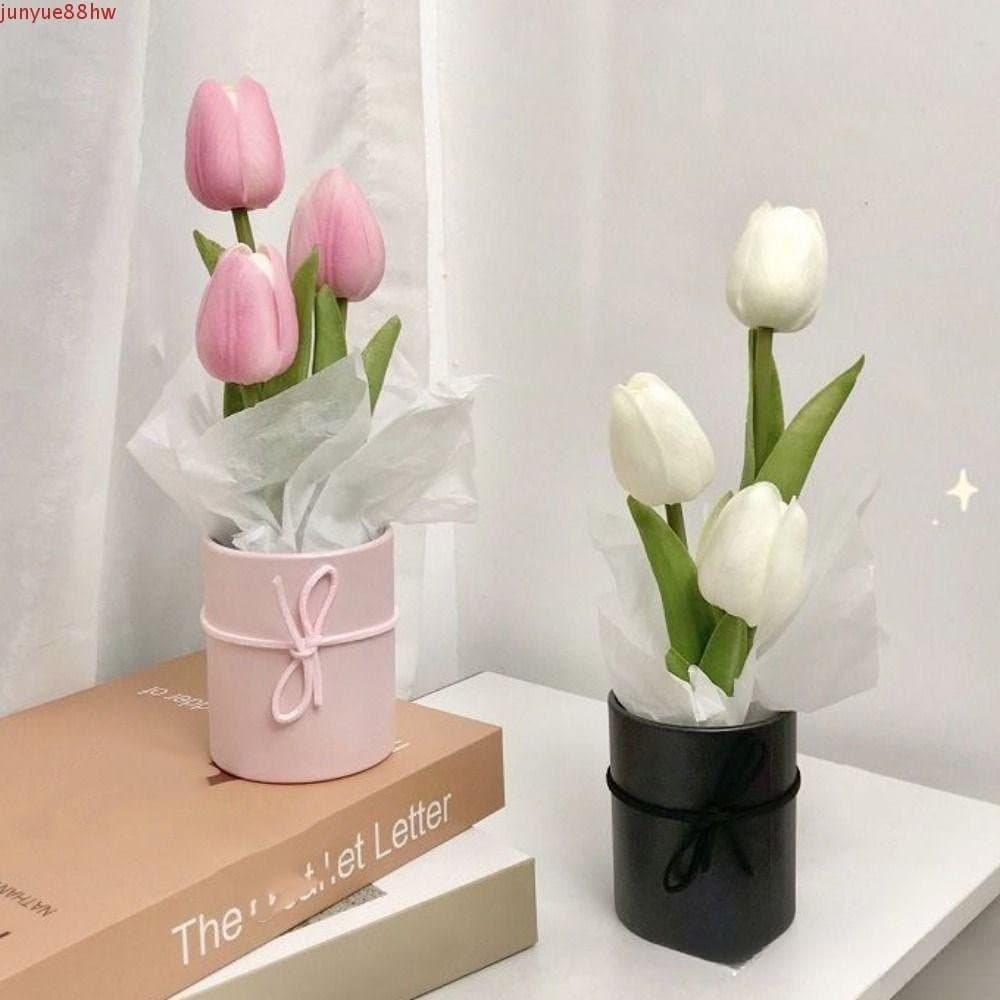 Buquê de tulipa artificial Junyue, realista com flor de barril, buquê de flores artificiais artificiais PU 2952 H9TH