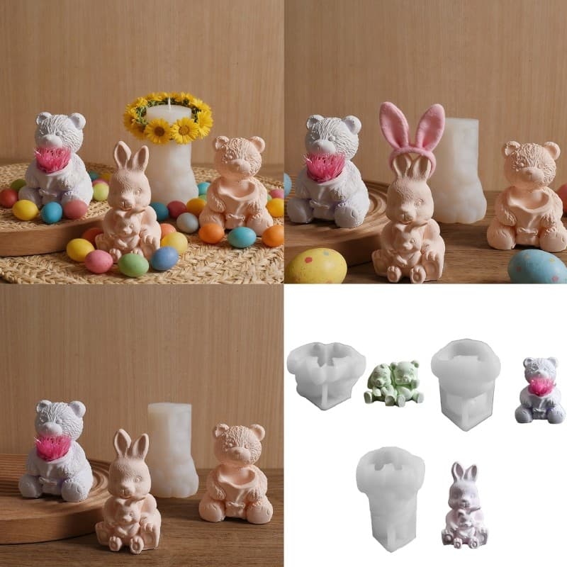 Molde De Silicone Multiuso YU Para Artesanato Em Sabão E Chocolate Com Formato Animal Detalhado Coelhos