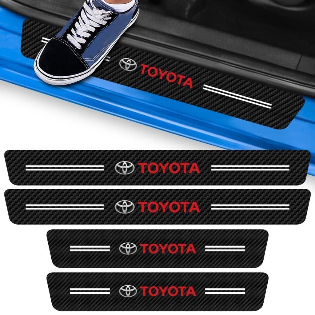 Kit 4 Peças Adesivo Soleira de Porta Carro Modelo Toyota Proteção Fibra de Carbono Anti Arranhões