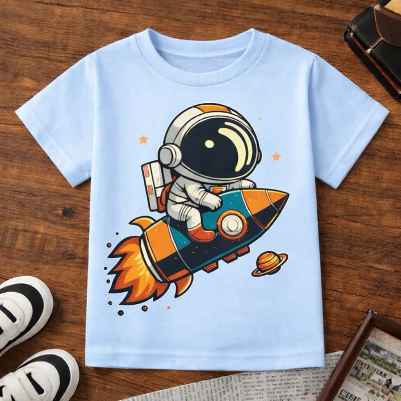 Camiseta camisa blusa Infantil Astronauta Foguete sentado algodão
