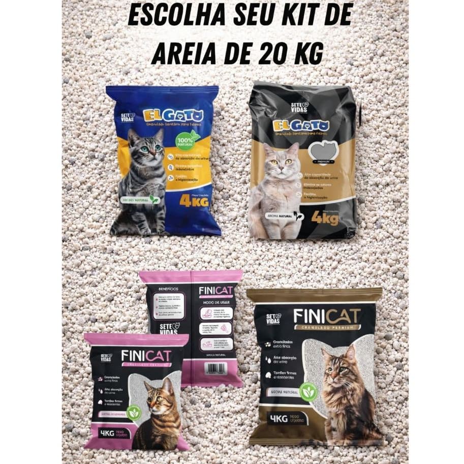 Kit Fardo 5 Pacotes de Areia Granulado Sanitário de Gato Aromatizado Alta Absorção Forma Torrões El Gaton Lavanda - 20KG