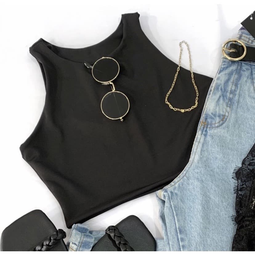 Cropped Feminino Básico Regatinha Poliamida Forro Duplo Moda Casual