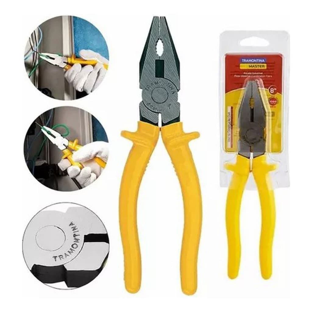Alicate Aço Universal Tramontina Master 8" 1000V color amarelo.