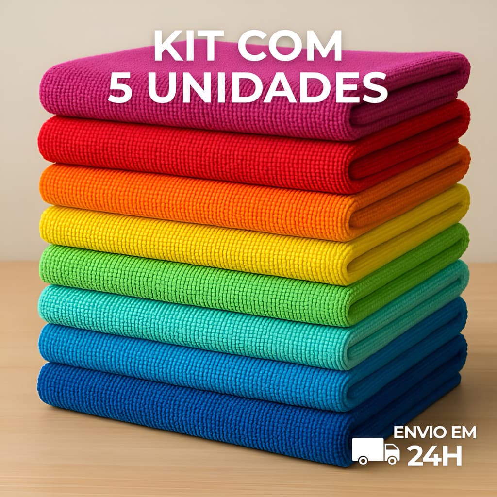Kit 5 Panos De Microfibra 30x30cm  Limpeza Multiuso